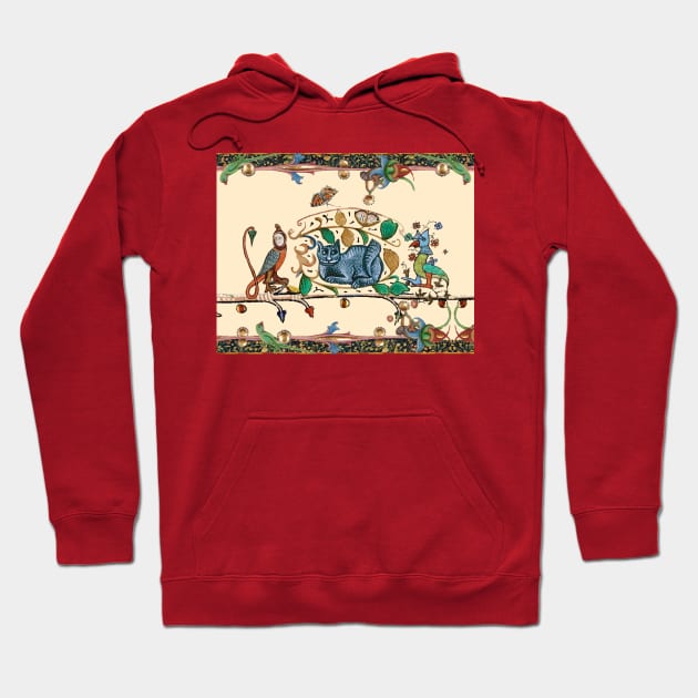 WEIRD MEDIEVAL BESTIARY HUNTER CAT, KNIGHT BIRD AND FALCON MONK Hoodie by BulganLumini